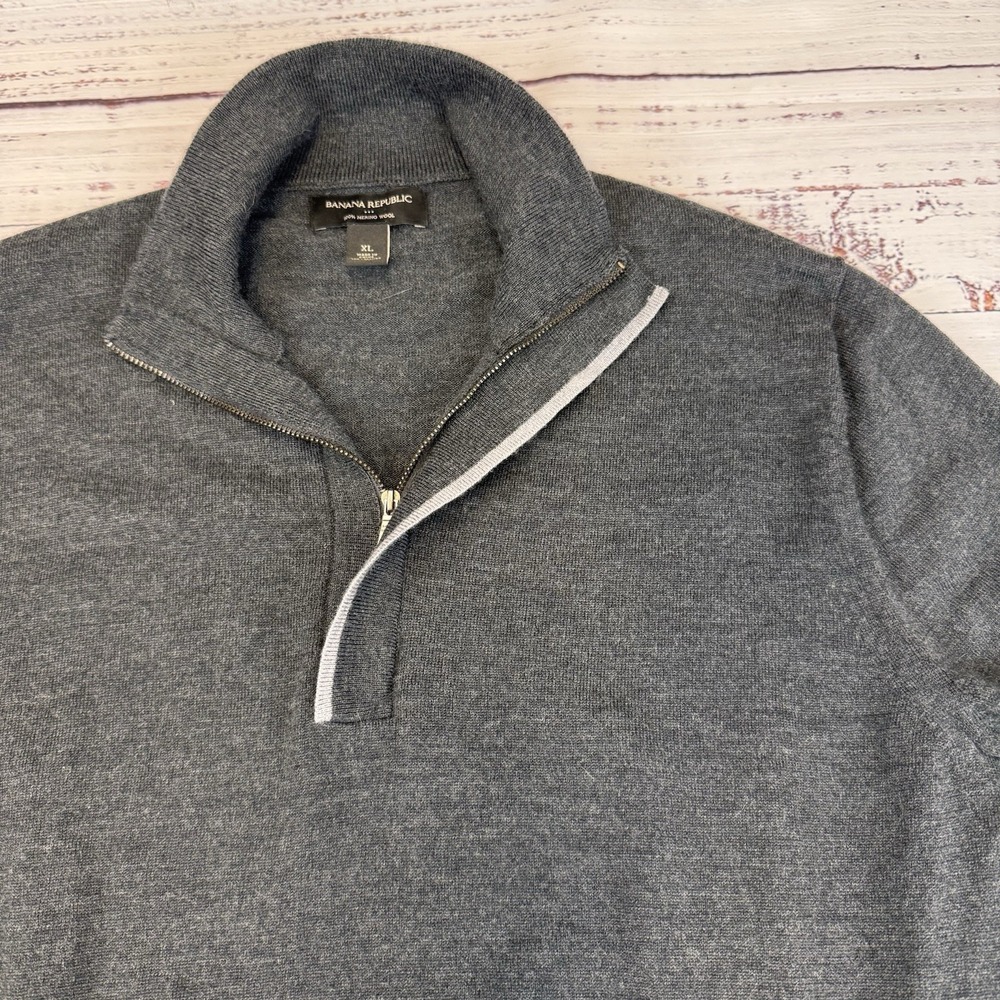 Banana Republic Mens Zip Sweater Size XL Gray 100% Merino Wool Business Casual - Picture 5 of 8